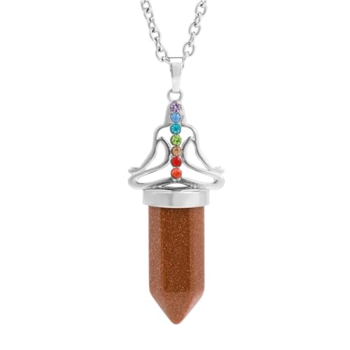 Stein-Halskette, sechseckiger Naturstein-Anhänger, Halskette für Männer und Frauen, Kristall, 7 Chakra, Yoga-Halsketten, einfacher Modeschmuck, braune Sandkette, Einheitsgröße von Tesselite