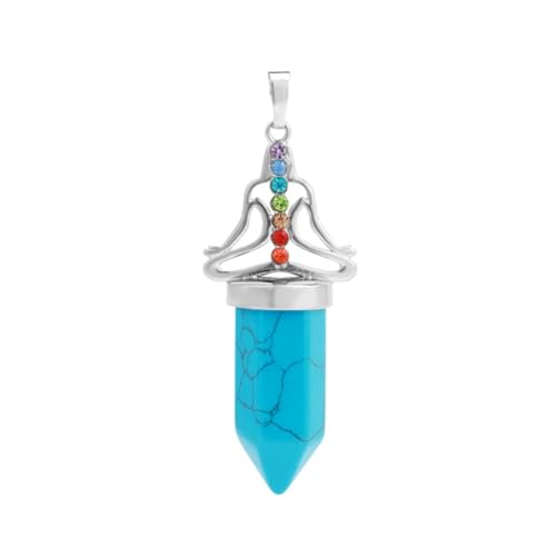 Stein-Halskette, sechseckiger Naturstein-Anhänger, Halskette für Männer und Frauen, Kristall-7-Chakra-Yoga-Halsketten, einfacher Modeschmuck, Blau Türkis, Einheitsgröße von Tesselite