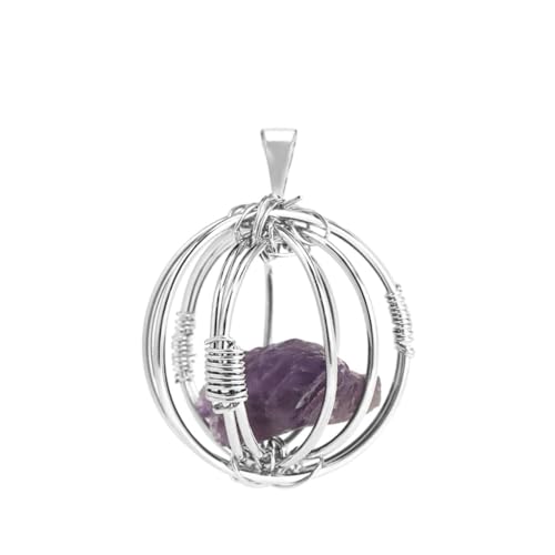 Stein-Halskette – Halskette mit Naturstein-Anhänger, handgefertigte, mit Draht umwickelte Laternen-Anhänger-Halsketten für Mädchen und Männer zum täglichen Tragen, Amethyst, S, Einheitsgröße von Tesselite