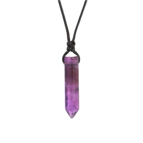 Stein-Halskette – Halskette mit rundem Anhänger aus Naturstein, geschnitzter Aventurin-Kristall, trendige Halsketten, Schmuck, Damen und Herren, trendiger Schmuck, Amethyst, Einheitsgröße von Tesselite