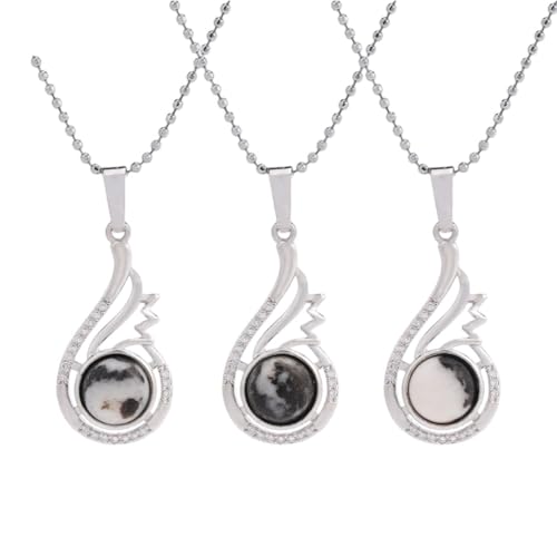 Stein-Halskette – Kristall-Anhänger-Halskette für Damen, Naturstein-Cabochon-Perle, Schwan-Anhänger, Zirkon-Charm-Accessoires, Schmuck – Senden Sie eine nach dem Zufallsprinzip, Schwarz-Weiß-Z von Tesselite