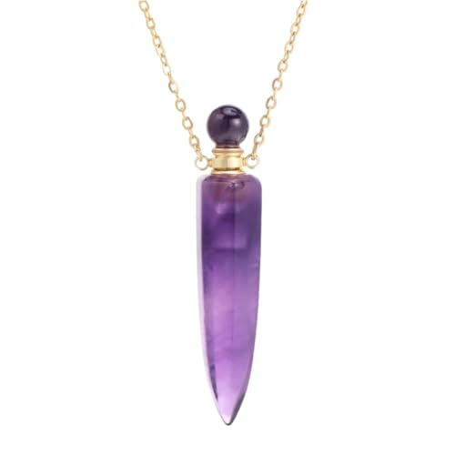 Stein-Halskette – Kristall-Parfümflasche, Damen-Halskette, Naturstein, sechseckiger Kegel-Anhänger, Öl-Diffusor-Halsketten, Weihnachtsgeschenk, Amethyst, G, Einheitsgröße von Tesselite