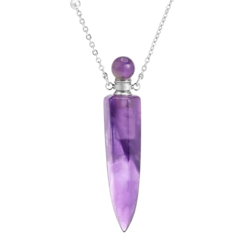 Stein-Halskette – Kristall-Parfümflasche, Damen-Halskette, Naturstein, sechseckiger Kegel-Anhänger, Öl-Diffusor-Halsketten, Weihnachtsgeschenk, Amethyst, S, Einheitsgröße von Tesselite