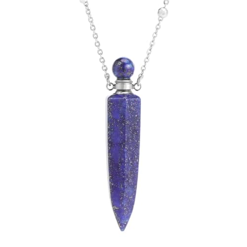 Stein-Halskette – Kristall-Parfümflasche, Damen-Halskette, Naturstein, sechseckiger Kegel-Anhänger, Öl-Diffusor-Halsketten, Weihnachtsgeschenk, Lapislazuli, S, Einheitsgröße von Tesselite