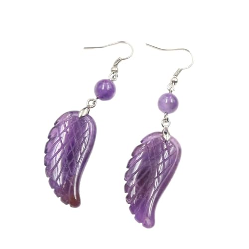 Stein-Halskette – Modeschmuck, natürlicher Kristallstein, geschnitzte Engelsflügel-Ohrringe, Nischenohrringe für Frauen mit Temperament, Amethyst, Einheitsgröße von Tesselite