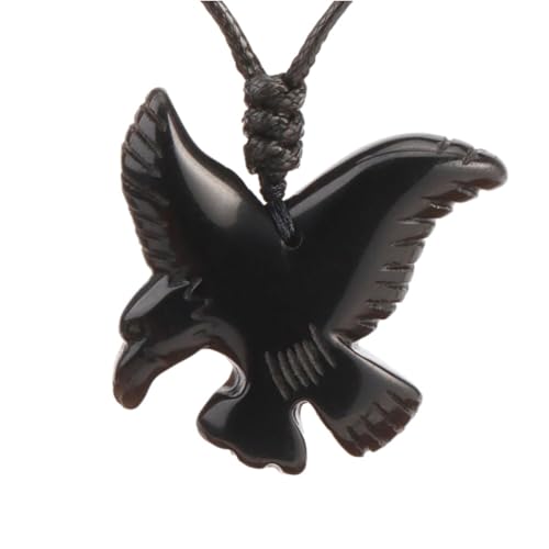 Stein-Halskette – Vintage-Naturstein-Adler-Halskette, handgefertigter geschnitzter Tier-Kristall-Anhänger für männliche und weibliche Halsketten, Schmuck, schwarzer Obsidian, Einheitsgröße von Tesselite