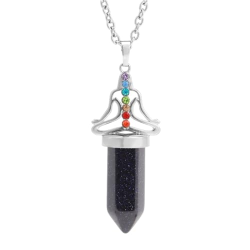 Stein-Halskette – sechseckige Naturstein-Anhänger-Halskette für Männer und Frauen, Kristall-7-Chakra-Yoga-Halsketten, einfacher Modeschmuck, blaue Sandkette, Einheitsgröße von Tesselite