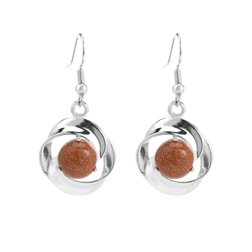 Stein-Ohrringe – Naturstein-Ohrringe für Frauen, runde Cabochon-Perlen, Kristall-Rosen-Blumen-Ohrhänger, Schmuck, Weihnachtsgeschenk, brauner Sand, Einheitsgröße von Tesselite