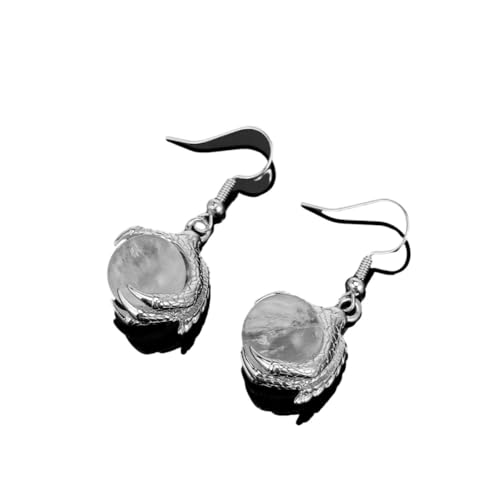 Stein-Ohrringe – Tropfen-Ohrringe aus Naturstein für Damen, Adlerklaue, 12 mm, runde Kugel, rosafarbener Quarz-Kristall, Creolen für Damen, Weihnachten, weißer Kristall, Einheitsgröße von Tesselite