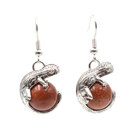 Stein-Ohrringe – modische niedliche Tier-Eidechsen-Ohrringe, natürliche Kristall-Edelstein-Perlen-Tier-Ohrringe für Frauen, die sie täglich tragen, brauner Sand, Einheitsgröße von Tesselite