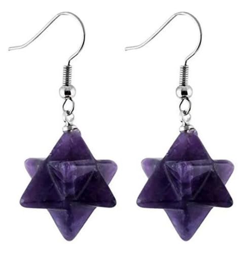 Stein-Ohrringe – natürlicher Merkaba-Stern, Cryatal, Rosenquarz, Tropfen-Ohrhänger, Damen-Stein-Ohrring, Schmuck, tägliches Tragen, Amethyst, Einheitsgröße von Tesselite