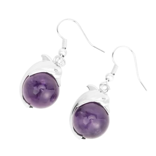 Stein-Ohrringe – niedliche Tier-Delphin-Ohrringe, natürliche runde Stein-Ohrhänger, Kristallkugel-Perlen-Tropfenohrring, Schmuck, Accessoires, Amethyst, Einheitsgröße von Tesselite