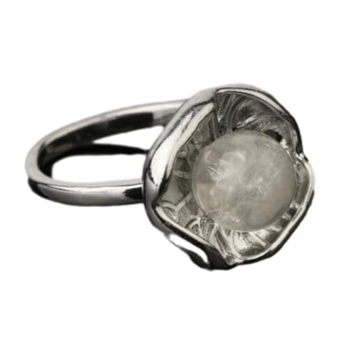 Stein-Ring – natürlicher Kristall, brauner Sandstein-Ring, Damen-Ring, weiß, offene Lotusblatt-Form, verstellbarer Ring, Hochzeit, personalisierter Modeschmuck, weißer Kristall, Einheitsgröße von Tesselite