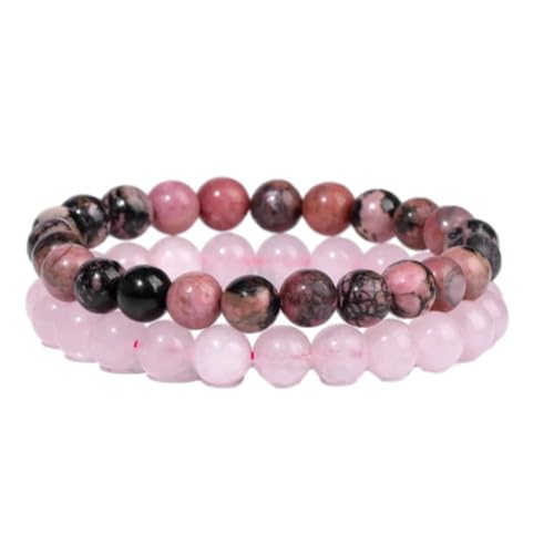 Steinarmband – 2 Stück/Set rosa Naturstein-Perlenarmband, 8 mm, Achate, Karneol, Türkise, Perlen, Stretch-Armreif, Vermittlungsarmband, Schmuck, Geschenk, Typ 7, Einheitsgröße von Tesselite