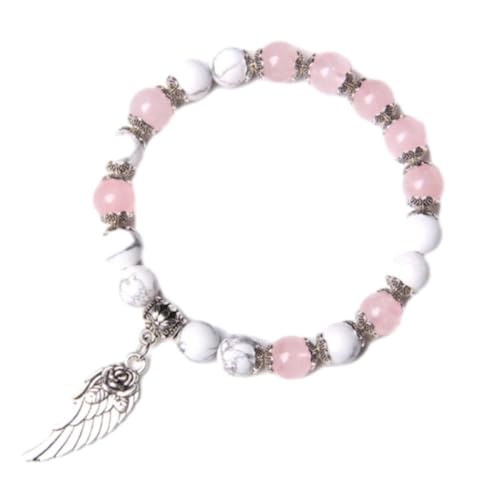 Steinarmband – Naturstein-Perlenarmband, Quarz-weißes Flügelarmband, Stretch-Yoga-Armband für Damen und Herren, Schmuck, Geschenk für jeden Anlass, tägliches Tragen, rosa Quarze, Einheitsgröße von Tesselite