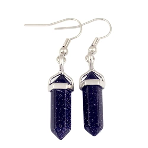 Steinohrringe – Kristallquarz, sechseckige Säule, schwarze Achate, Ohrringe, Amethyst-Stein, baumelnde Ohrringe, Damenschmuck, geeignet für jeden Anlass, blauer Sandstein, Einheitsgröße von Tesselite