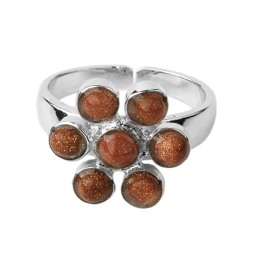Steinring – 1 Stück, 7 Chakra-Ring, Steinperlen, verstellbarer Ring, Regenbogen-Blumen-Damenring, modischer personalisierter Schmuck, brauner Sand, Einheitsgröße von Tesselite