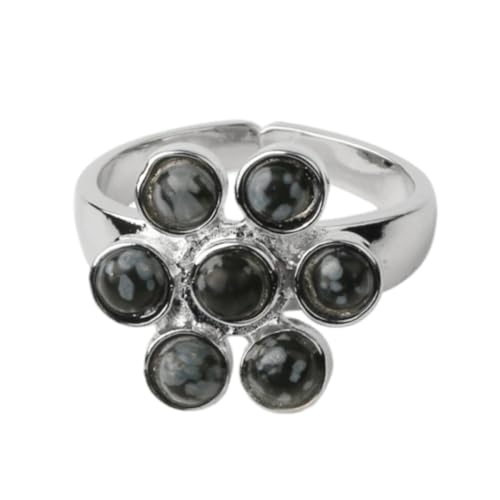 Steinring – 1 Stück, 7 Chakra-Ring, Steinperlen, verstellbarer Ring, Regenbogenblume, Damenring, modischer personalisierter Schmuck, Schneeflockenstein, Einheitsgröße von Tesselite