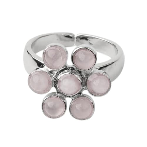 Steinring – 1 Stück 7 Chakra-Ring, Steinperlen, verstellbarer Ring, Regenbogen-Blumen-Damenring, modischer personalisierter Schmuck, Rosenquarz, Einheitsgröße von Tesselite