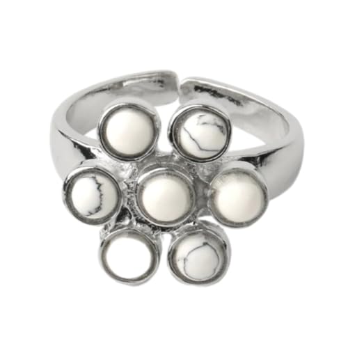 Steinring – 1 Stück 7 Chakra-Ring, Steinperlen, verstellbarer Ring, Regenbogen-Blumen-Damenring, modischer personalisierter Schmuck, Weiß Türkis, Einheitsgröße von Tesselite