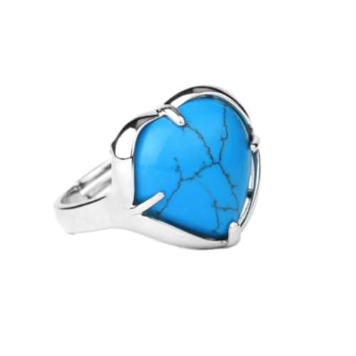 Steinring – Liebeskristall-Edelsteinring für Damen, weißer Naturstein, verstellbarer Ring, Verlobung, Hochzeit, Braut, personalisierter Modeschmuck, Blau Türkis, Einheitsgröße von Tesselite