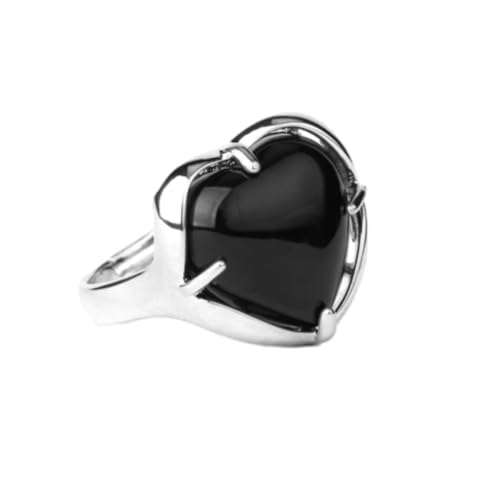 Steinring – Liebeskristall-Edelsteinring für Damen, weißer Naturstein, verstellbarer Ring, Verlobung, Hochzeit, Braut, personalisierter Modeschmuck, schwarzer Obsidian, Einheitsgröße von Tesselite