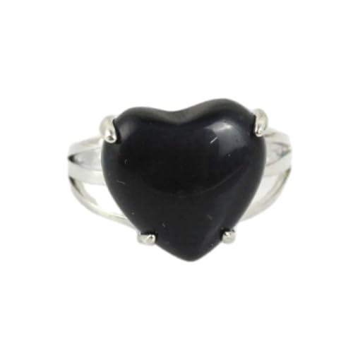 Steinring – Liebeskristall-Ring, Naturstein, verstellbarer Amethyst, Rosenquarz, Herzform, Anhänger, modischer Ring, Paarring, schwarzer Achat, Einheitsgröße von Tesselite