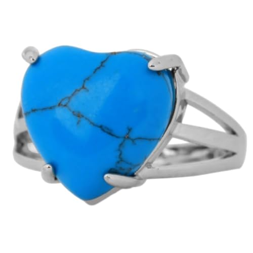 Steinring – Liebeskristall-Ring für Damen, weißer Naturstein, verstellbarer Ring, Verlobungsring, modischer personalisierter Hochzeit-Brautschmuck, Blau Türkis, Einheitsgröße von Tesselite