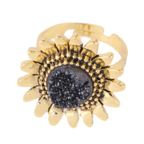 Steinring – Mädchen-Natursteinring, gelbe Sonnenblume, verstellbarer Ring für Damen, handgefertigt, modisch, kreativ, Hochzeit, Party-Schmuck, Schwarz, Einheitsgröße von Tesselite