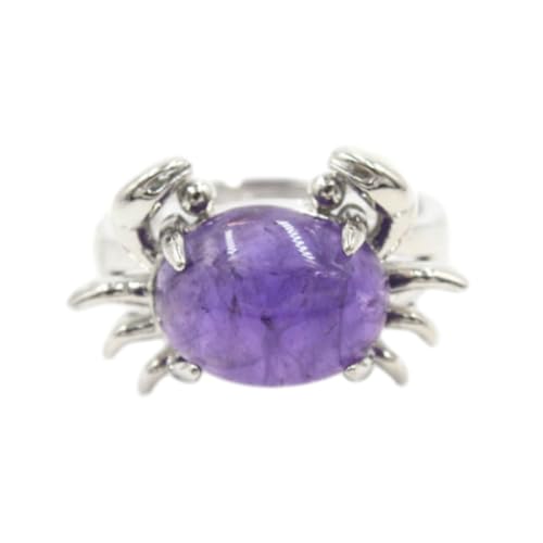 Steinring – Naturstein, Tigerauge, Kristallschnittstelle, kleiner Krabbenring, modischer, handgefertigter, verstellbarer Steinring, Unisex, Alltagskleidung, Amethyst, Einheitsgröße von Tesselite