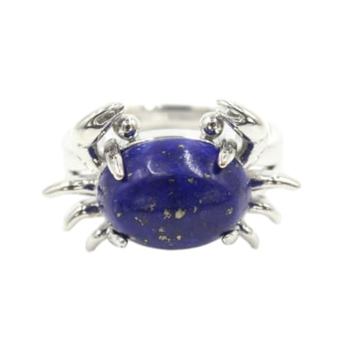 Steinring – Naturstein, Tigerauge, Kristallschnittstelle, kleiner Krabbenring, modischer, handgefertigter, verstellbarer Steinring, Unisex, Alltagskleidung, Lapislazuli, Einheitsgröße von Tesselite