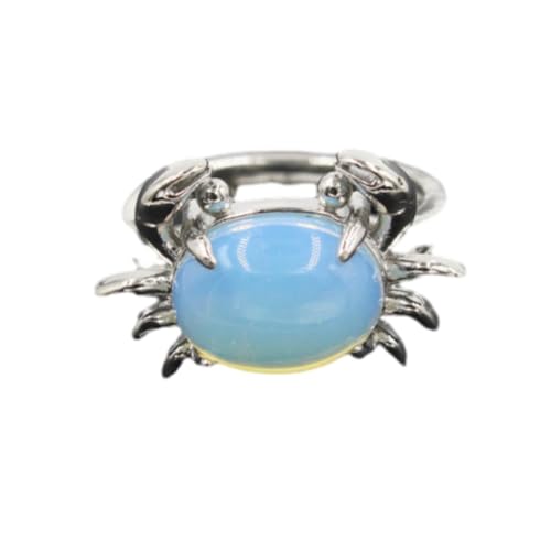 Steinring – Naturstein, Tigerauge, Kristallschnittstelle, kleiner Krabbenring, modischer, handgefertigter, verstellbarer Steinring, Unisex, Alltagskleidung, Opal, Einheitsgröße von Tesselite