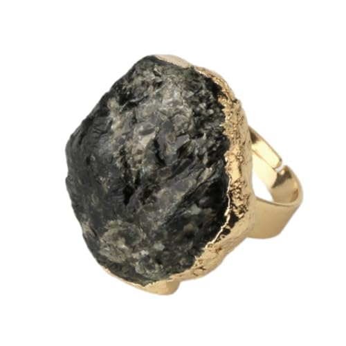 Steinring – Naturstein, gelber verstellbarer Ring, unregelmäßiger schwarzer Turmalin, blauer Kristallring, modischer, personalisierter Damenschmuck, schwarzer Turmalin, Einheitsgröße von Tesselite