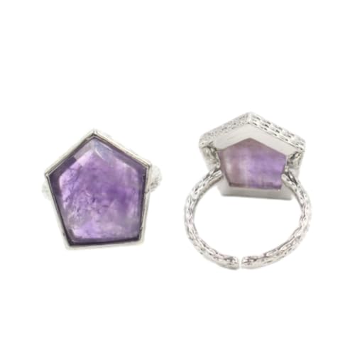 Steinring – Naturstein, grüner Aventurin-Kristallstein, geometrisch, verstellbarer Ring, personalisierbar, kreativ, handgefertigt, Partyzubehör, Weihnachtsgeschenk, 1 Stück, Amethyst, Einheitsgr von Tesselite