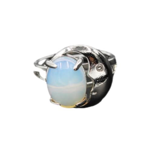 Steinring – Naturstein, roter Stein, Topas, Kristall, Mond, oval, verstellbarer Ring, für Herren und Damen, personalisierbar, modisches Paar, kreative Handaccessoires, Opal, Einheitsgröße von Tesselite