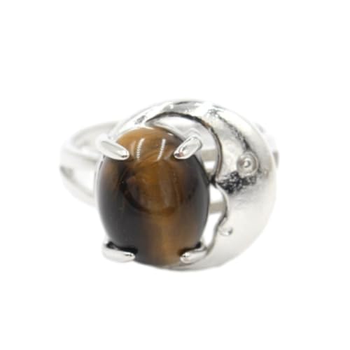 Steinring – Naturstein, roter Stein, Topas, Kristall, Mond, oval, verstellbarer Ring, für Herren und Damen, personalisierbar, modisches Paar, kreative Handaccessoires, Tigerauge, Einheitsgröße von Tesselite