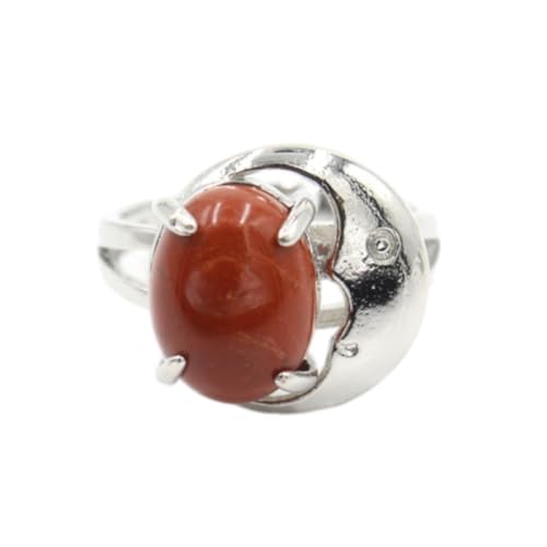 Steinring – Naturstein, roter Stein, Topas, Kristall, Mond, ovaler verstellbarer Ring, personalisiertes Modepaar für Herren und Damen, kreative Handaccessoires, roter Jaspis, Einheitsgröße von Tesselite