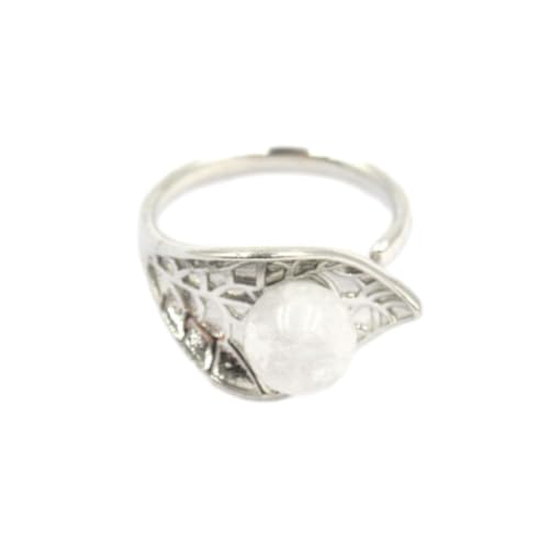 Steinring – Naturstein Malachit-Kristallperlen, Blätter, verstellbarer Ring, personalisierter handgefertigter Schmuck für Männer und Frauen zum täglichen Tragen, weißer Kristall, Einheitsgröße von Tesselite