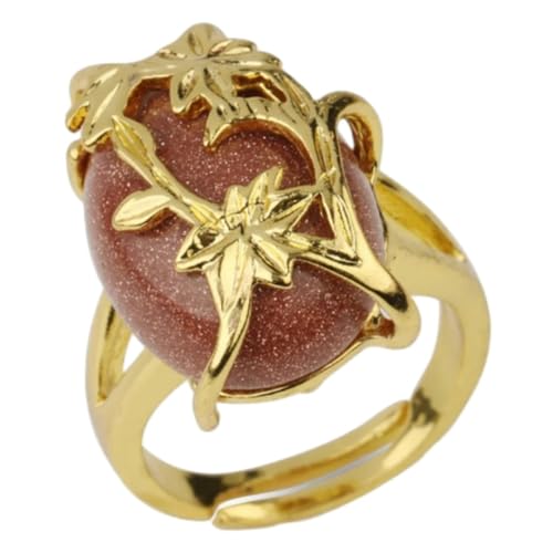 Steinring – Natursteinring, gelbe Blume, Eiform, Cabochon, verstellbarer Fingerring für Damen, Modeschmuck, Party, brauner Sand, Einheitsgröße von Tesselite