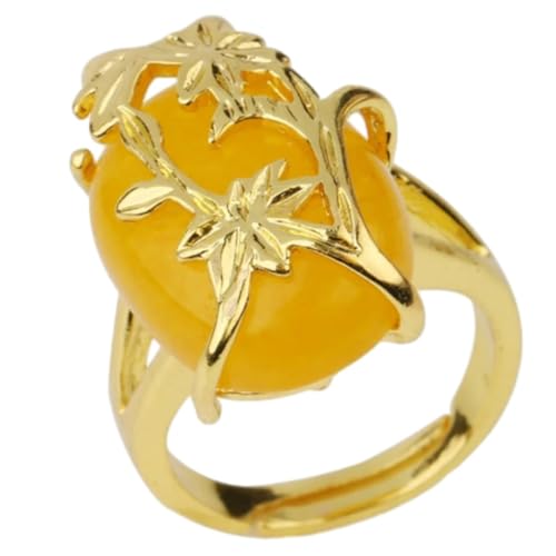 Steinring – Natursteinring, gelbe Blume, Eiform, Cabochon, verstellbarer Fingerring für Damen, Modeschmuck, Party, gelbe Jade, Einheitsgröße von Tesselite