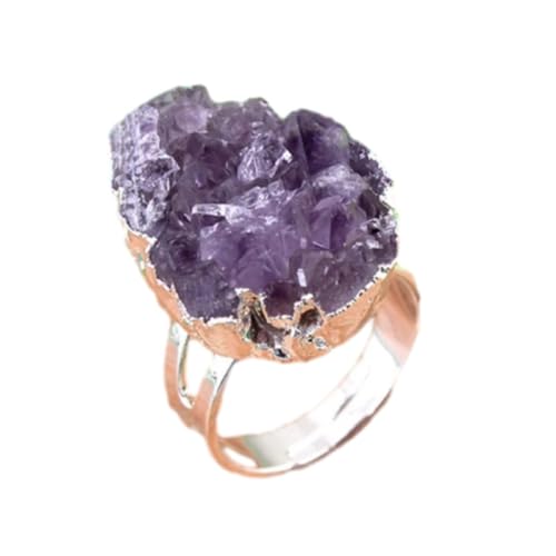 Steinring – natürlicher Kristallquarz, handgefertigter Ring, originaler unregelmäßiger Amethyst-Cluster, verstellbarer Steinring, personalisierter Schmuck, Weihnachtsgeschenk, silberner Amethyst von Tesselite