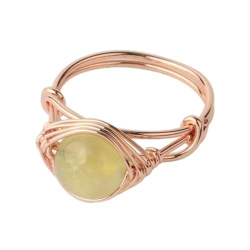 Steinring – runder Natursteinring, grüner Aventurin, rosafarbene gelbe Seide, handgefertigter kreativer Ring, geeignet für Damen, Modeschmuck, Geschenk, Traubenstein, Einheitsgröße von Tesselite