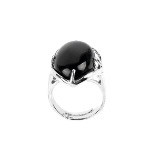 Steinring – verstellbarer Ring für Damen, ovaler Naturstein, Cabochon, Tigerauge, Opal, Unakit, rosa Quarz, Chakra, modisch, schlichter Ehering, schwarzer Achat, Einheitsgröße von Tesselite