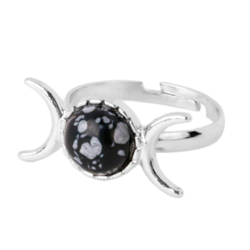 Steinringe – Dreifache Göttin, Hexenring, Mond, Sonne, Natursteinring, verstellbarer Kristall, Amethyst, rosa Quarz, personalisierter Ring für den täglichen Gebrauch, Schneeflockenstein, Einheit von Tesselite