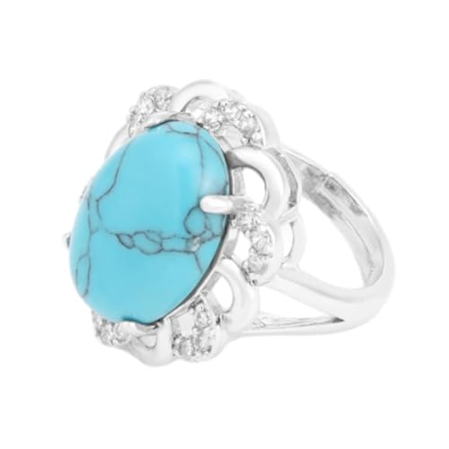 Steinringe – Eiförmiger Naturstein, verstellbarer Ring, Damen-Cabochon-Perlen, Amethyst-Rosa-Quarz-Kristall-Ring, neuartiger personalisierter Schmuck für den täglichen Gebrauch, blau türkis, Ei von Tesselite