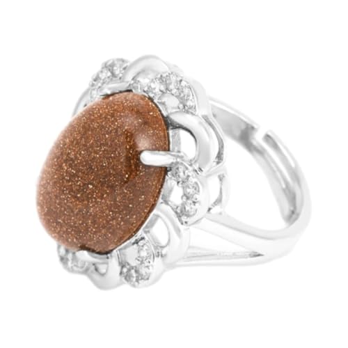 Steinringe – Eiförmiger Naturstein, verstellbarer Ring, Damen-Cabochon-Perlen, Amethyst-Rosa-Quarz-Kristall-Ring, neuartiger personalisierter Schmuck für den täglichen Gebrauch, brauner Sand, Ei von Tesselite