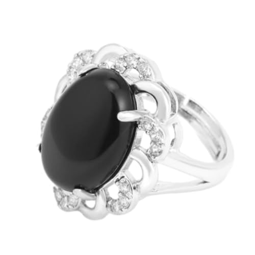 Steinringe – Eiförmiger Naturstein, verstellbarer Ring, Damen-Cabochon-Perlen, Amethyst-Rosa-Quarz-Kristall-Ring, neuartiger personalisierter Schmuck für den täglichen Gebrauch, schwarzer Onyx, von Tesselite