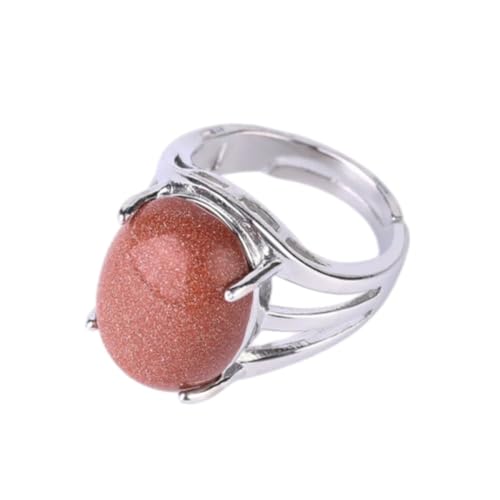 Steinringe – Eiförmiger Natursteinring für Damen, verstellbare Öffnung, weißes Jubiläums-Party-Band, ovaler Ringschmuck, brauner Sand, Einheitsgröße von Tesselite