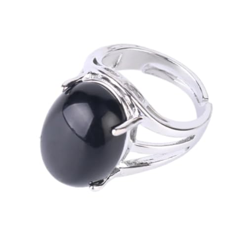 Steinringe – Eiförmiger Natursteinring für Damen, verstellbare Öffnung, weißes Jubiläums-Party-Band, ovaler Ringschmuck, schwarzer Onyx, Einheitsgröße von Tesselite