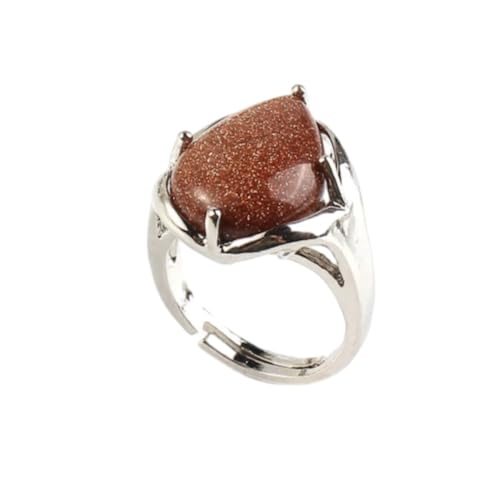 Steinringe – Herren Damen Kristallquarz-Steinring, natürlicher Rosenquarz, Wassertropfen, verstellbare Größe, Ring, Party, Mode, personalisierter Schmuck, Goldsandstein, Einheitsgröße von Tesselite